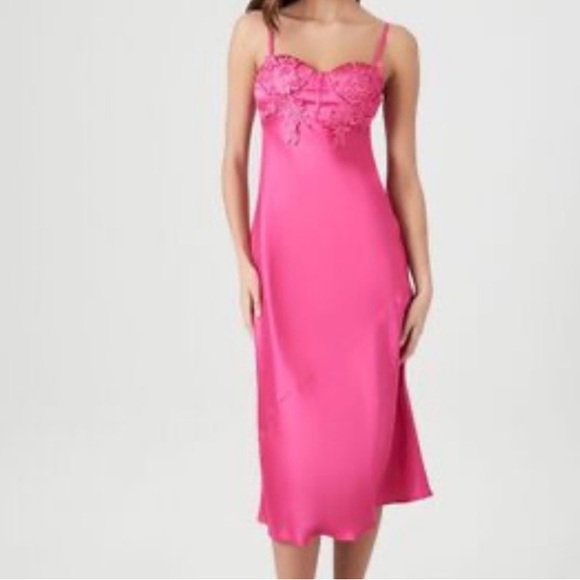 Forever 21 Dresses & Skirts - Elegant Pink Slip Dress with Floral Embroidery